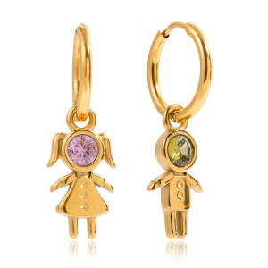 Boucles D'Oreilles Pendantes Romantiques Pour Enfants, En Acier Inoxydable, Étanches, Couleur Or, Avec Zircon, Pour Femmes Et Enfants (1 Paire). h5 