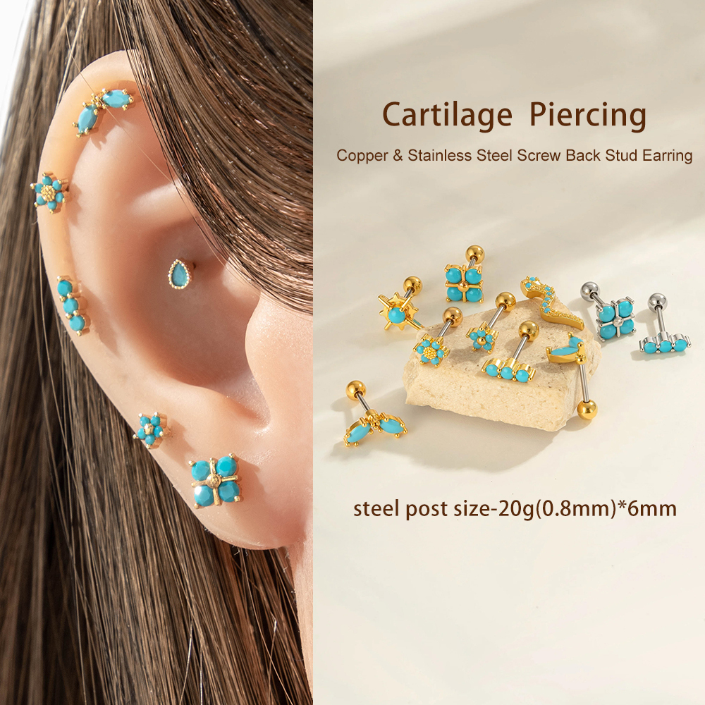Boucle D'Oreille Piercing En Pierre Naturelle Couleur Cuivre Or 1 Pièce Image4