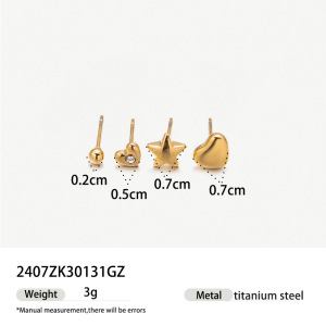 1 Paire De Boucles D'Oreilles Puces En Acier Inoxydable Couleur Or, Étanches, En Forme De Cœur, D'Étoile Et De Lune h5