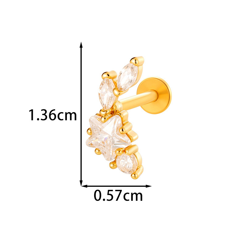 Boucles D'Oreilles Perçantes Pour Femmes, 1 Pièce, Motif Géométrique, Alliage De Cuivre Et De Titane, Couleur Or, Zircone Image2