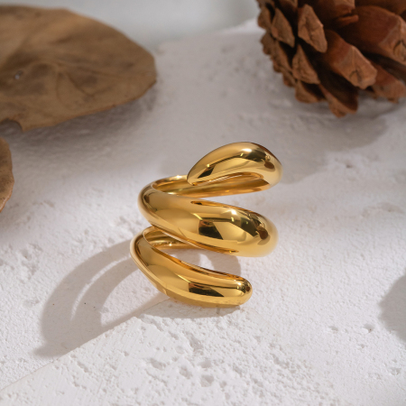 Bague imposante en acier inoxydable doré, de forme irrégulière (1 pièce), étanche 2