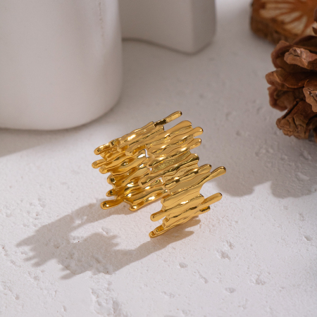Bague tendance en acier inoxydable doré, forme irrégulière, étanche