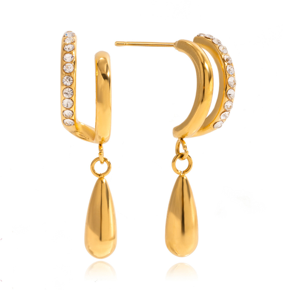 1 Paire De Magnifiques Boucles D'Oreilles Pendantes En Acier Inoxydable Couleur Or Et Zircon Pour Femme