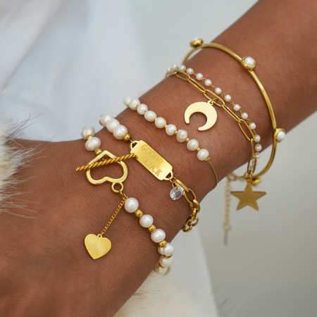 Bracelet chaîne femme en acier inoxydable, couleur or, forme irrégulière (1 pièce)