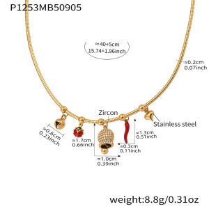 Collier Pendentif Femme Sophistiqué En Acier Inoxydable, Couleur Or, Orné D'Un Zircon Et Représentant Une Abeille (1 Pièce) h5 
