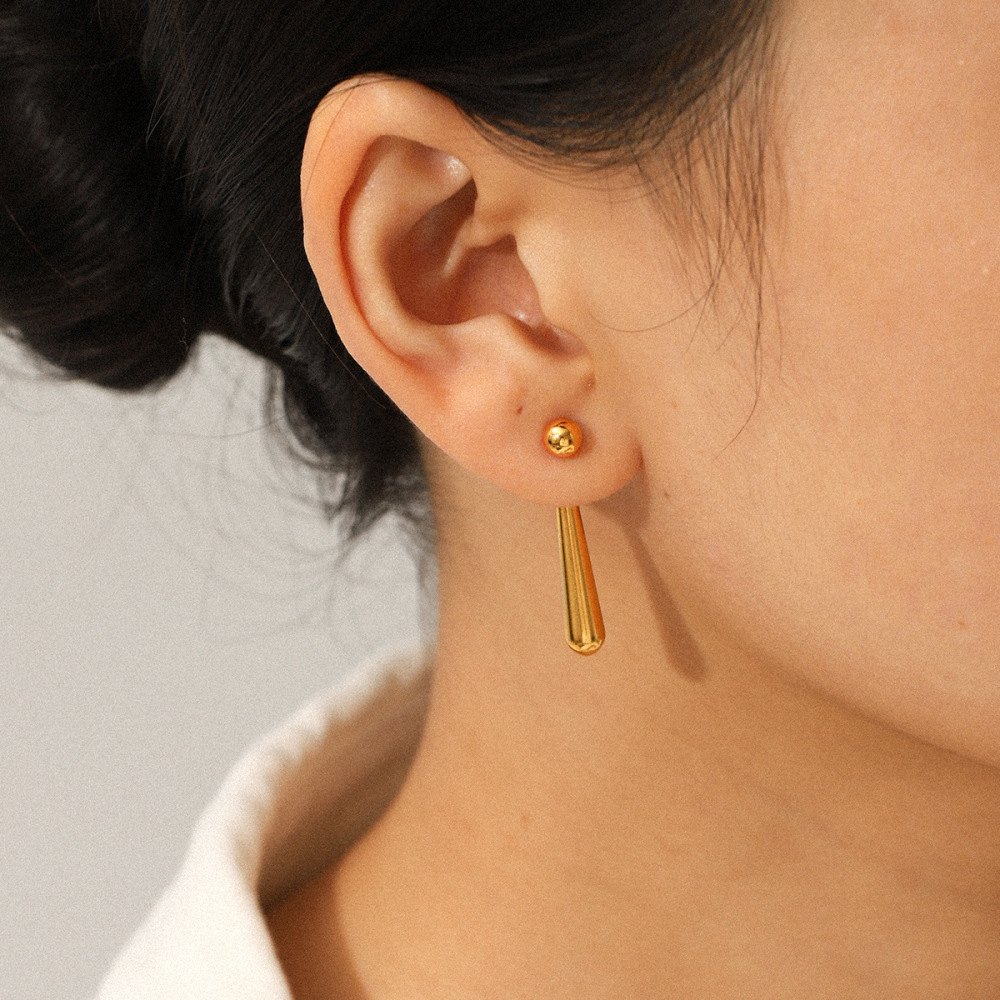 1 Paire De Boucles D'Oreilles À Clous En Acier Inoxydable Étanche Couleur Or, En Forme De Goutte Image5