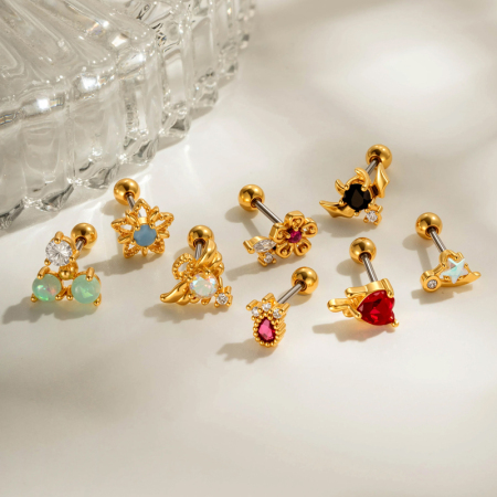 1 boucle d'oreille piercing en forme d'étoile en cuivre couleur or et zircon