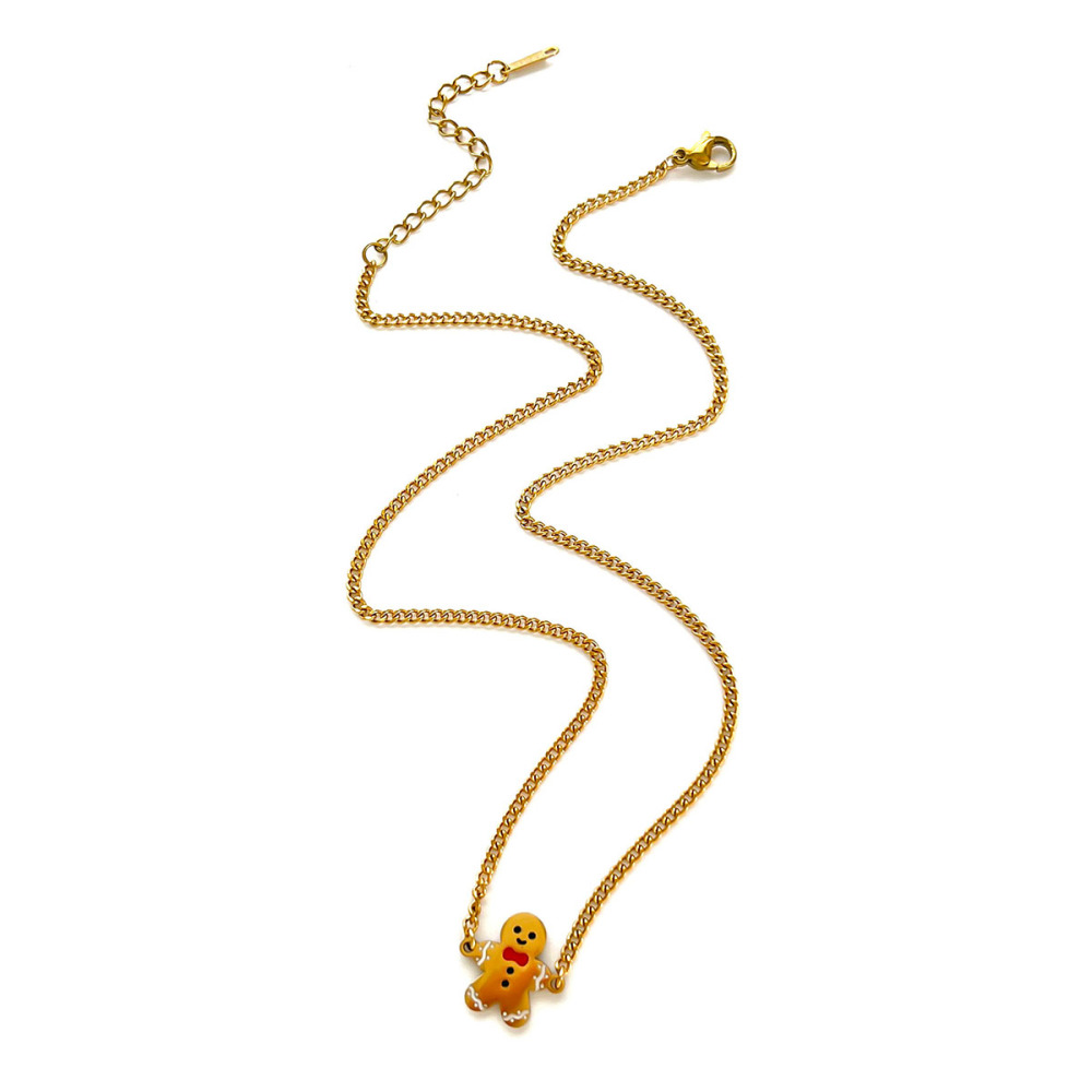 Collier Pendentif De Noël En Acier Inoxydable Étanche Couleur Or (1 Pièce) 