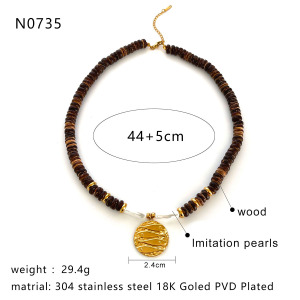 Collier Pendentif En Perles De Bois 1 Pièce h5 Image2