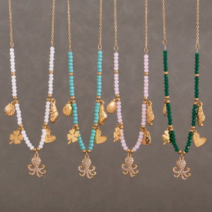 Collier De Perles Pour Femme En Acier Inoxydable Doré, Orné D'Une Pieuvre, De Pierres Naturelles Et De Zircon (1 Pièce) h5 Image4