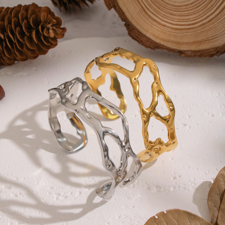 Bracelet manchette étanche en acier inoxydable ajouré de forme irrégulière (1 pièce) 2