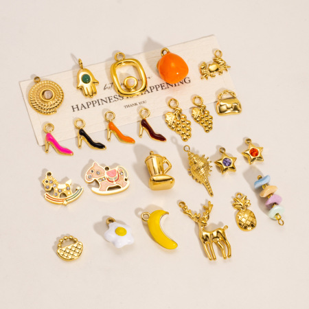 Pendentif femme DIY mignon en forme de talon haut et de fruit, en acier inoxydable étanche, couleur or 2