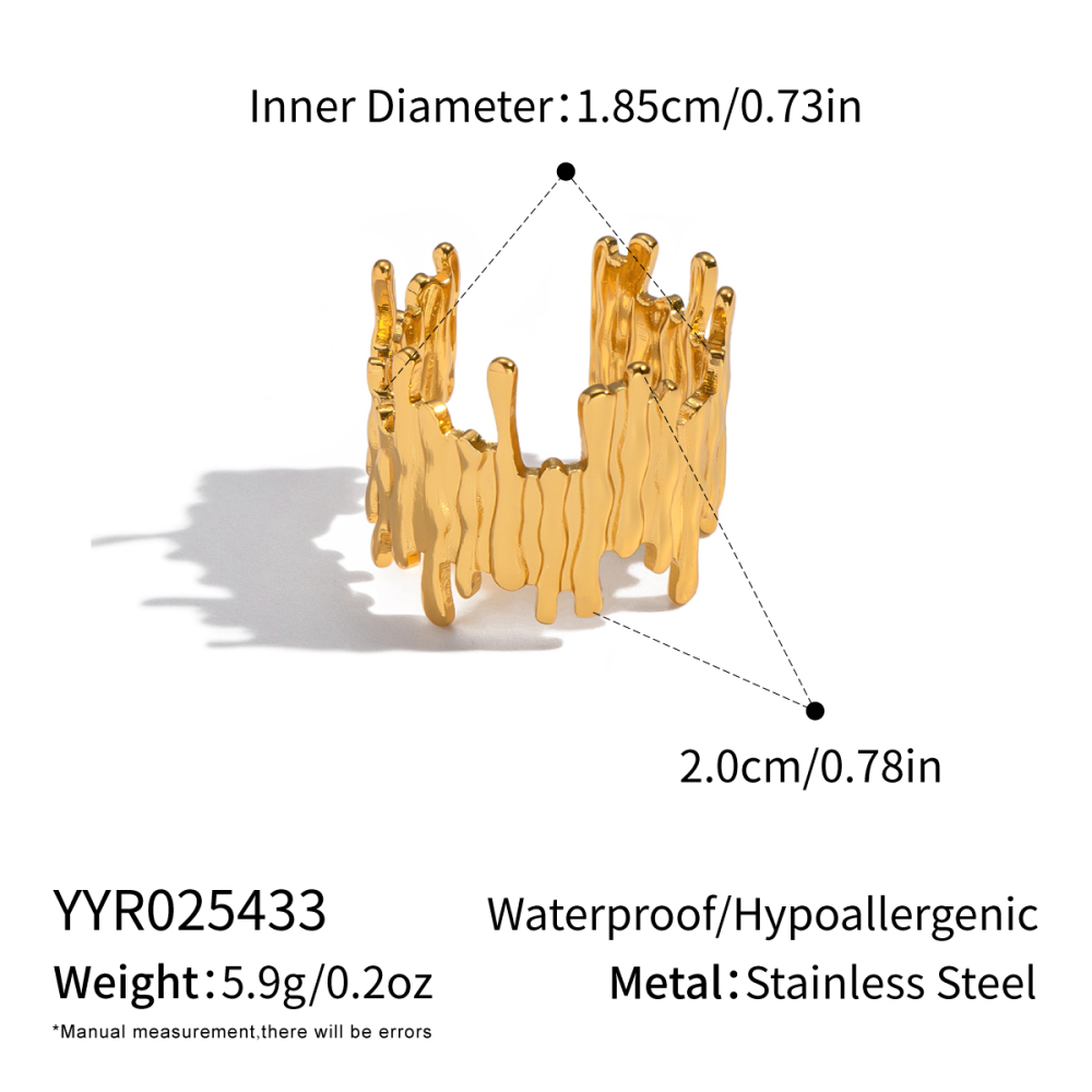 Bague Tendance En Acier Inoxydable Doré, Forme Irrégulière, Étanche 