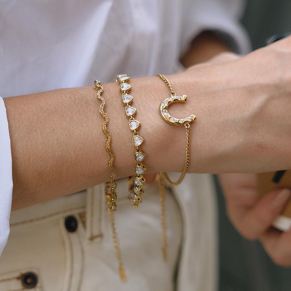Ensembles De Bijoux Pour Femmes En Acier Inoxydable Imperméable En Forme De Fer À Cheval, Couleur Or, Avec Zircon. Image3