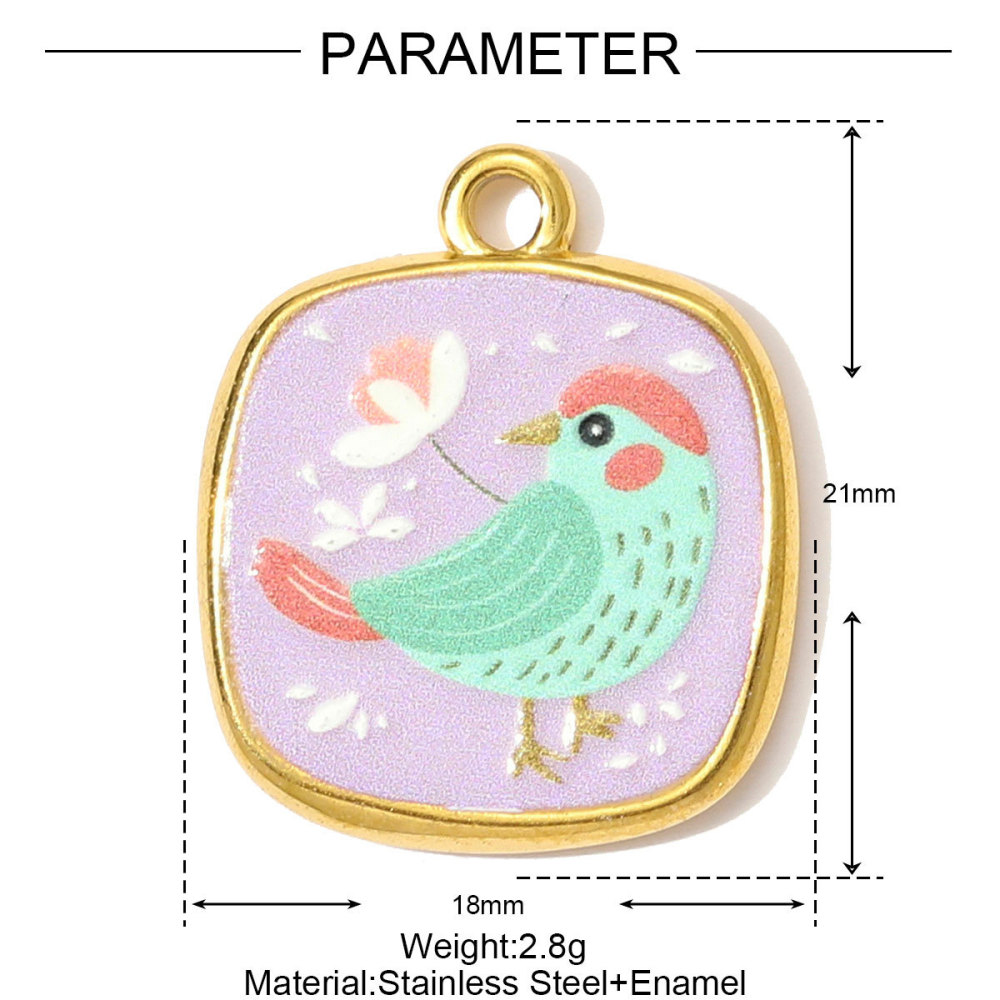 Pendentif Femme En Acier Inoxydable Doré, Motif Floral Coloré (1 Pièce) Image2