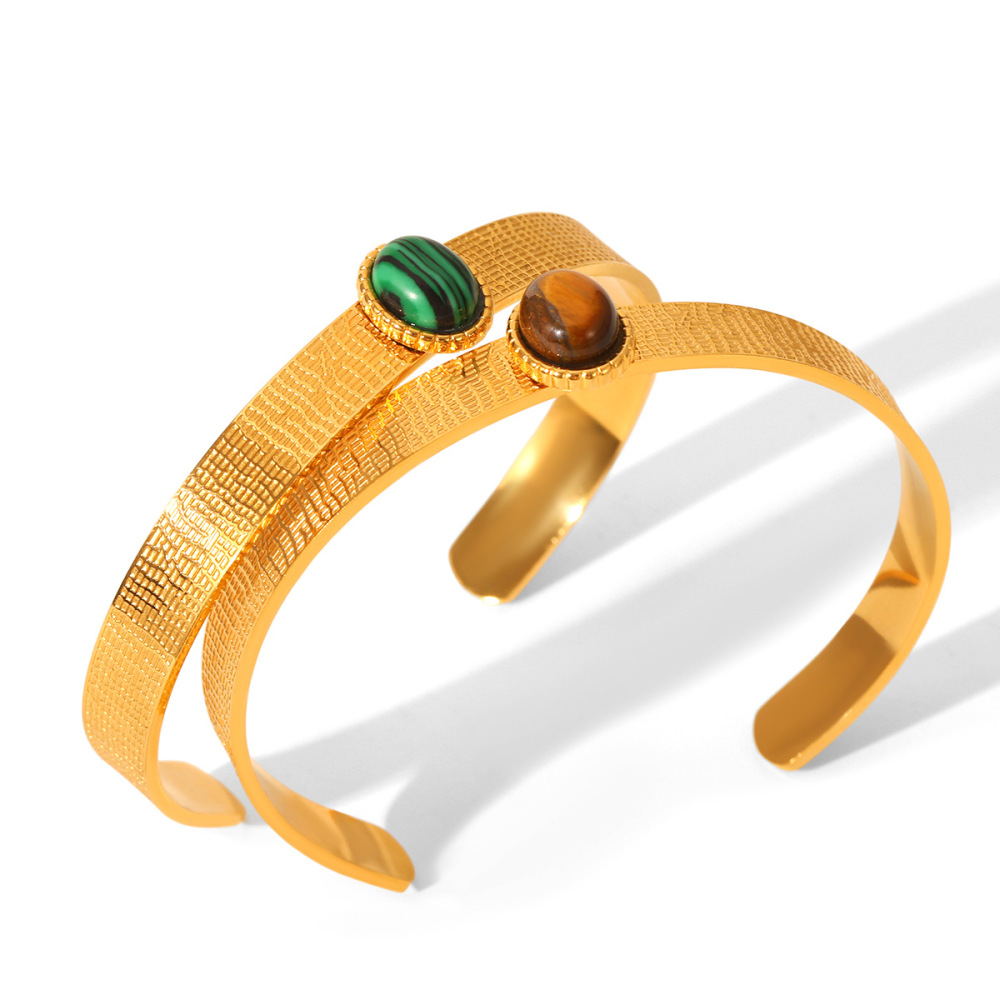 Bracelet Jonc Luxueux Pour Femme, De Forme Irrégulière, En Acier Inoxydable, Étanche, Couleur Or (1 Pièce) Image6