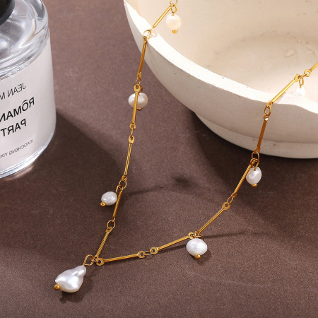 Collier pendentif perle couleur or en acier inoxydable étanche (1 pièce)