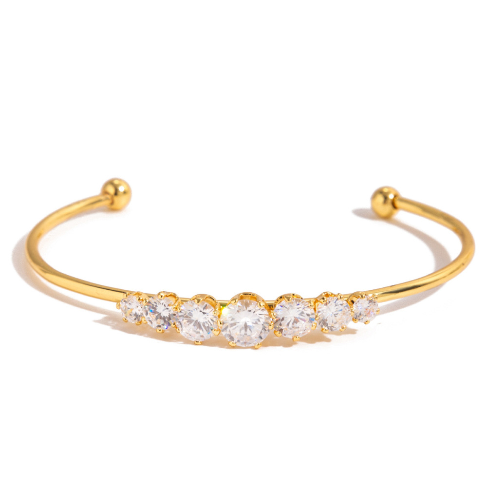 Bracelet Jonc Luxueux Pour Femme, En Acier Inoxydable, Étanche, Couleur Or, Orné De Zircon (1 Pièce) 