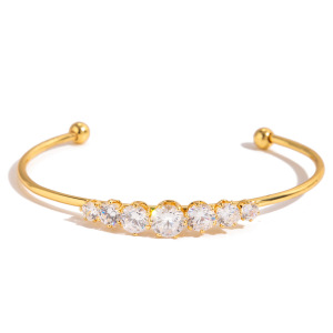 Bracelet Jonc Luxueux Pour Femme, En Acier Inoxydable, Étanche, Couleur Or, Orné De Zircon (1 Pièce) h5 