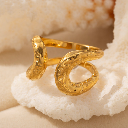 Bague tendance en acier inoxydable doré, forme linéaire, 1 pièce 2