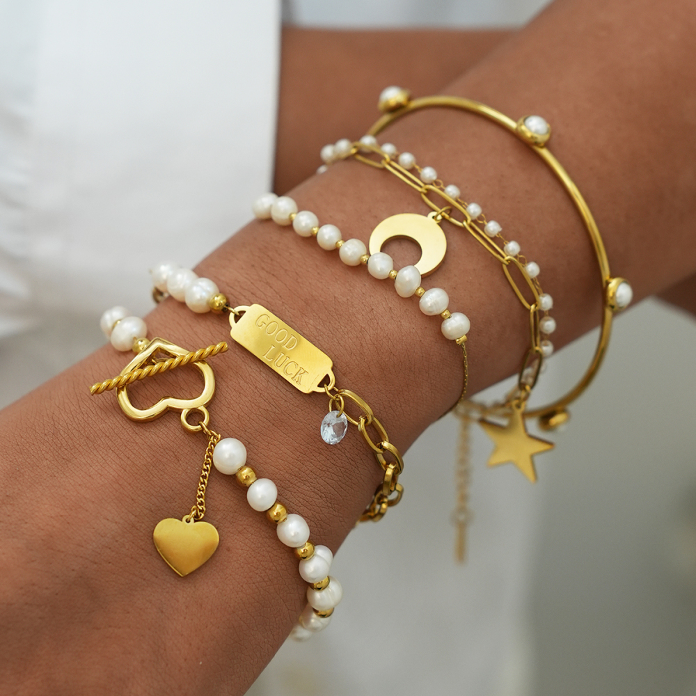 Bracelet Chaîne Femme En Acier Inoxydable, Couleur Or, Forme Irrégulière (1 Pièce) Image5