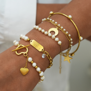 Bracelet Chaîne Femme En Acier Inoxydable, Couleur Or, Forme Irrégulière (1 Pièce) h5 Image5