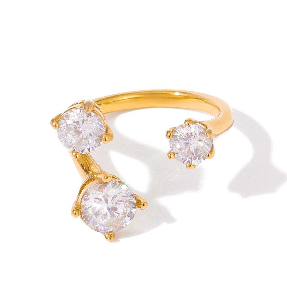 Bague Pour Femme En Acier Inoxydable Doré, Étanche, De Forme Irrégulière Et Ornée D'Un Zircon, Ornée D'Une Pierre Précieuse. 