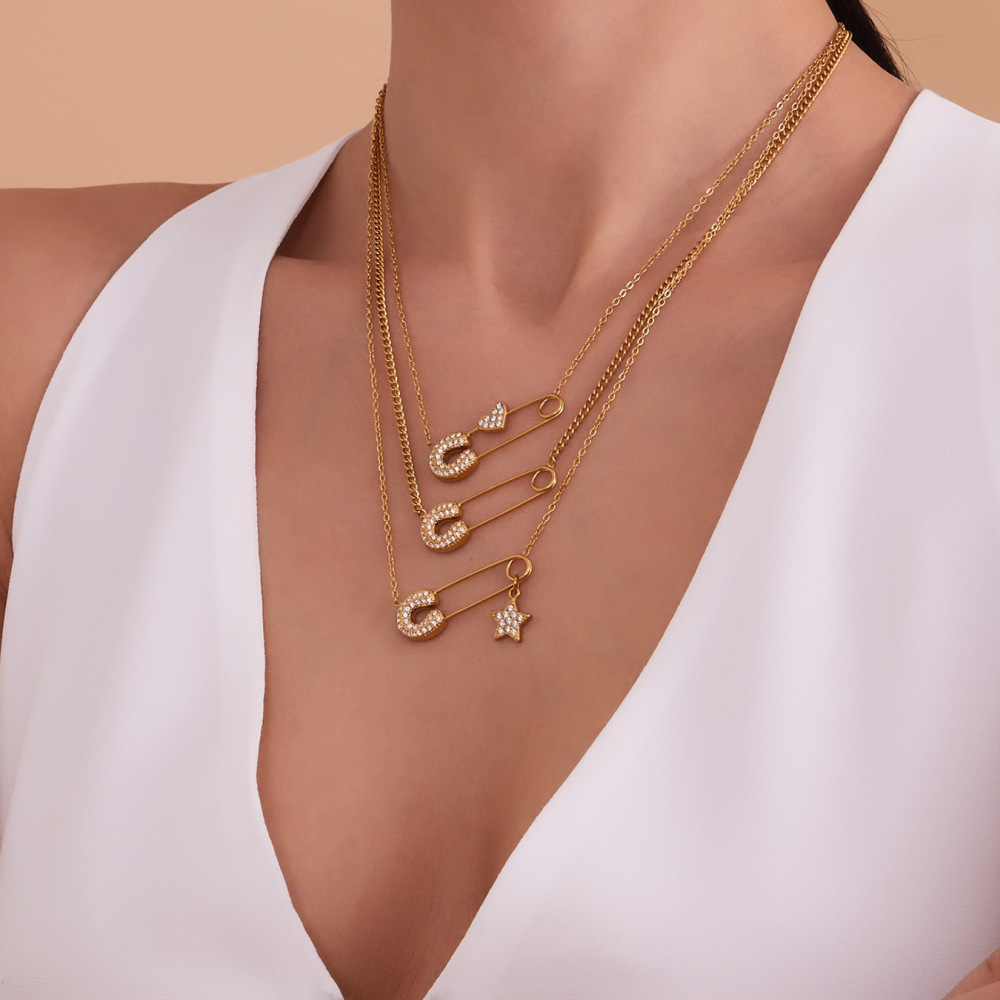 Colliers Pendentifs Pour Femmes Avec Trombone Quotidien En Acier Inoxydable Étanche Couleur Or Image5