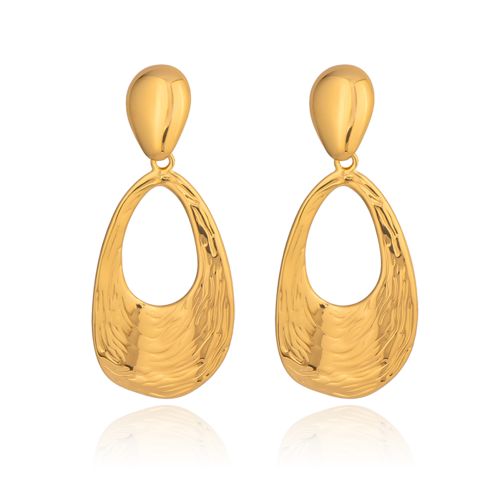 Boucles D'Oreilles Pendantes Rondes En Acier Inoxydable Étanche, Couleur Or (1 Paire) Image4