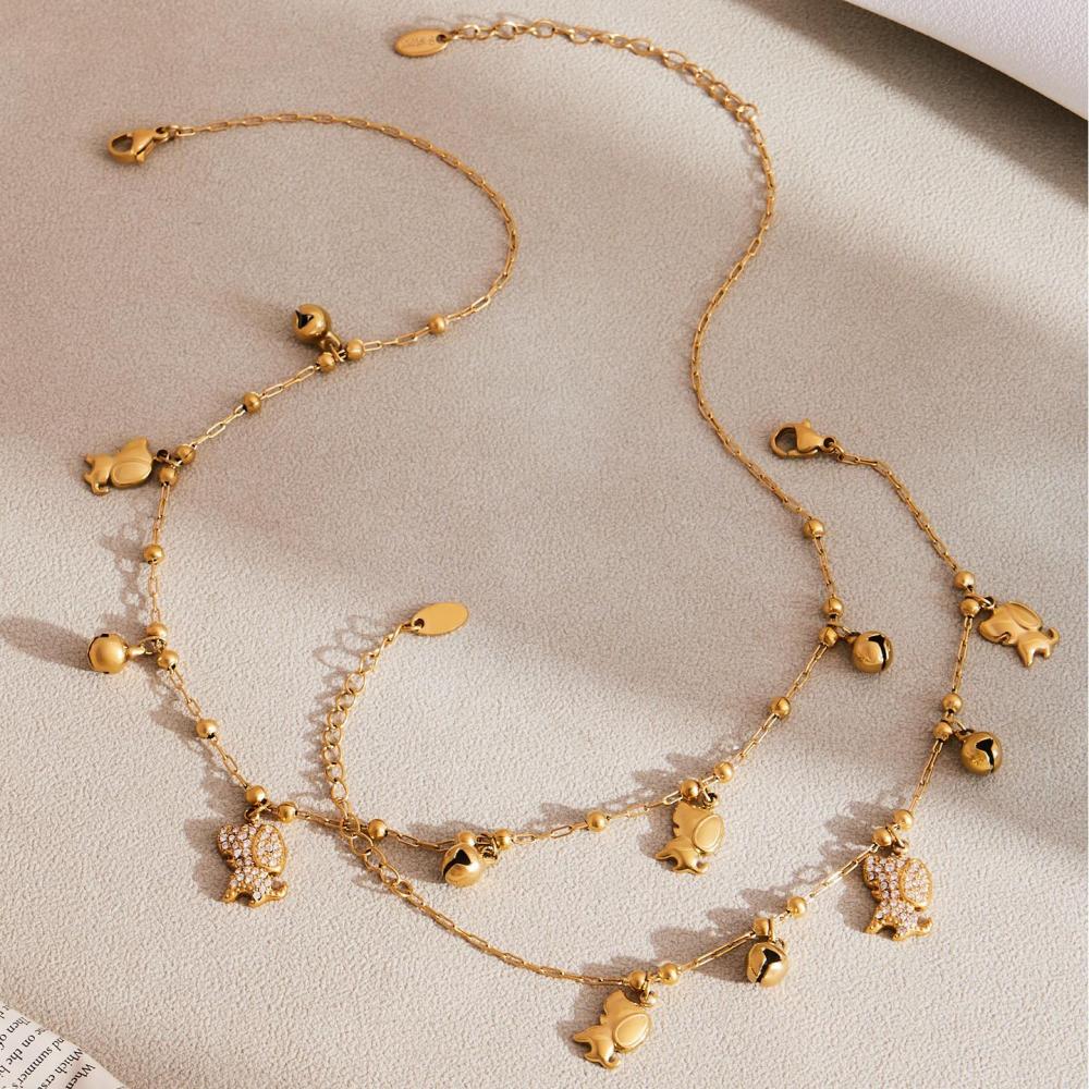 Ensembles De Bijoux Pour Femmes En Acier Inoxydable, Imperméables, Couleur Or, Ornés De Zircon Et Représentant De Délicats Chiots Mignons Image5