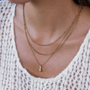 Collier À Plusieurs Rangs Pour Femme, En Acier Inoxydable Doré, Orné D'Un Zircon, Orné D'Une Goutte Classique (1 Pièce) h5 Image5