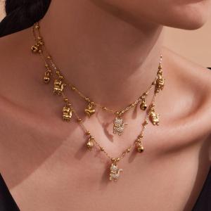 Ensembles De Bijoux Délicats Et Mignons Pour Femmes, En Acier Inoxydable, Étanches, Couleur Or Et Zircon, Avec Motif Chaton. h5 Image2