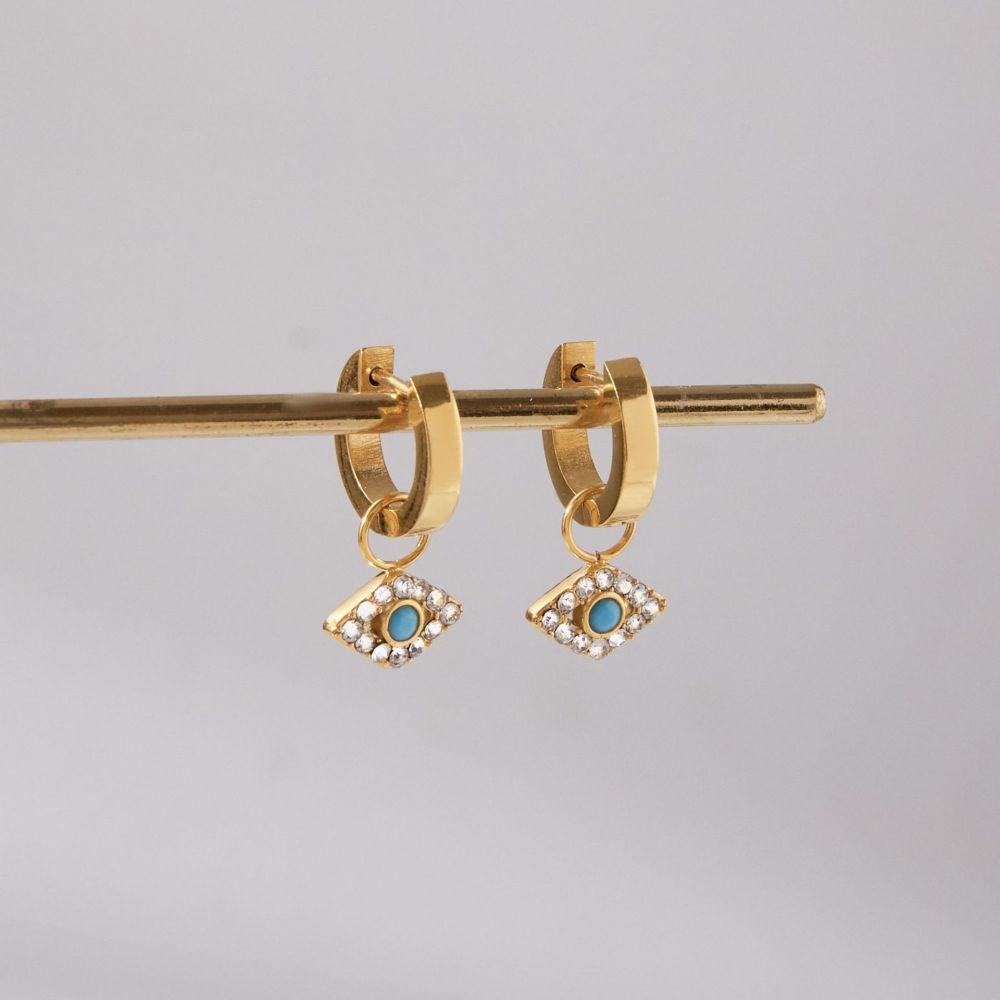 Boucles D'Oreilles Pendantes Pour Femme, Œil De Diable Scintillant, En Acier Inoxydable Étanche, Couleur Or (1 Paire). Image7