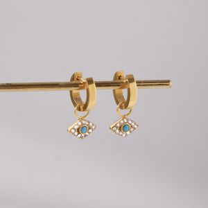 Boucles D'Oreilles Pendantes Pour Femme, Œil De Diable Scintillant, En Acier Inoxydable Étanche, Couleur Or (1 Paire). h5 Image7