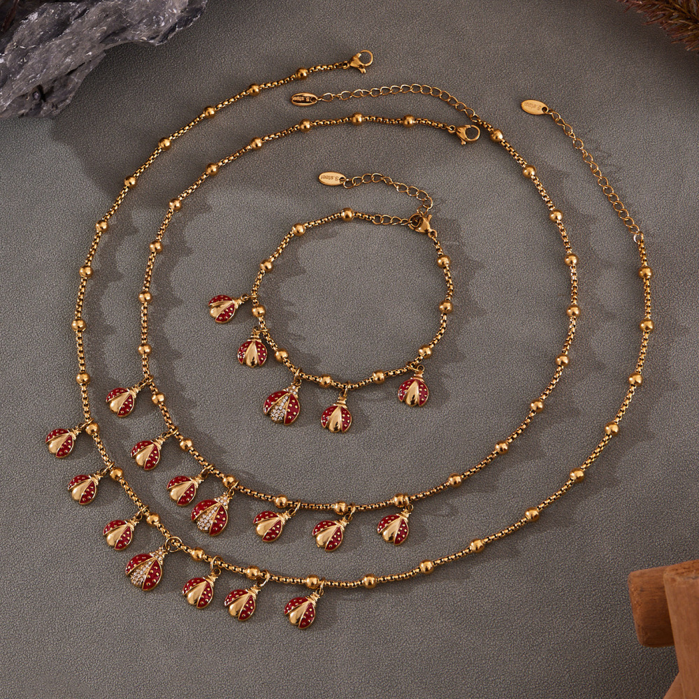 Ensembles De Bijoux Pour Femmes En Acier Inoxydable Imperméable Couleur Or Avec Zircon, Ornés D'Un Scarabée Exquis Image5
