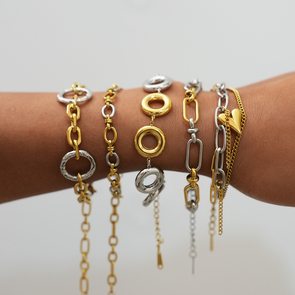 Bracelet Chaîne Femme En Acier Inoxydable Étanche, Forme Ronde Irrégulière Et Décontractée (1 Pièce). Image4