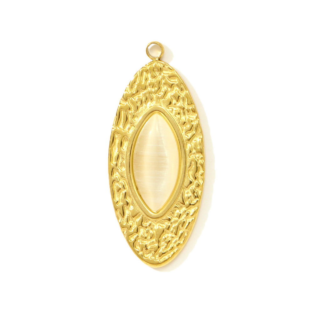 Pendentif Élégant Rond Pour Femme, En Acier Inoxydable, Étanche, Couleur Or, Avec Pierre Naturelle (1 Pièce)