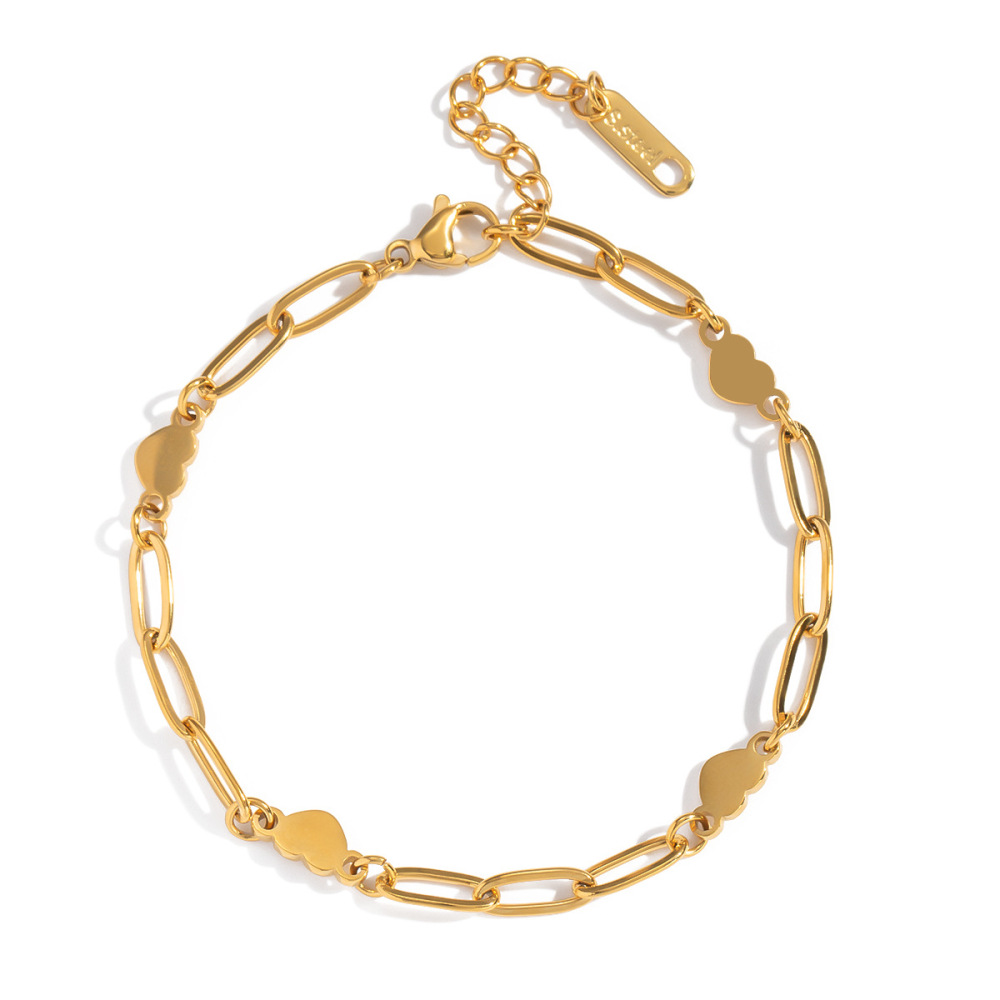 Bracelet En Acier Inoxydable Doré Étanche Avec Motif Cœur (1 Pièce) Image5