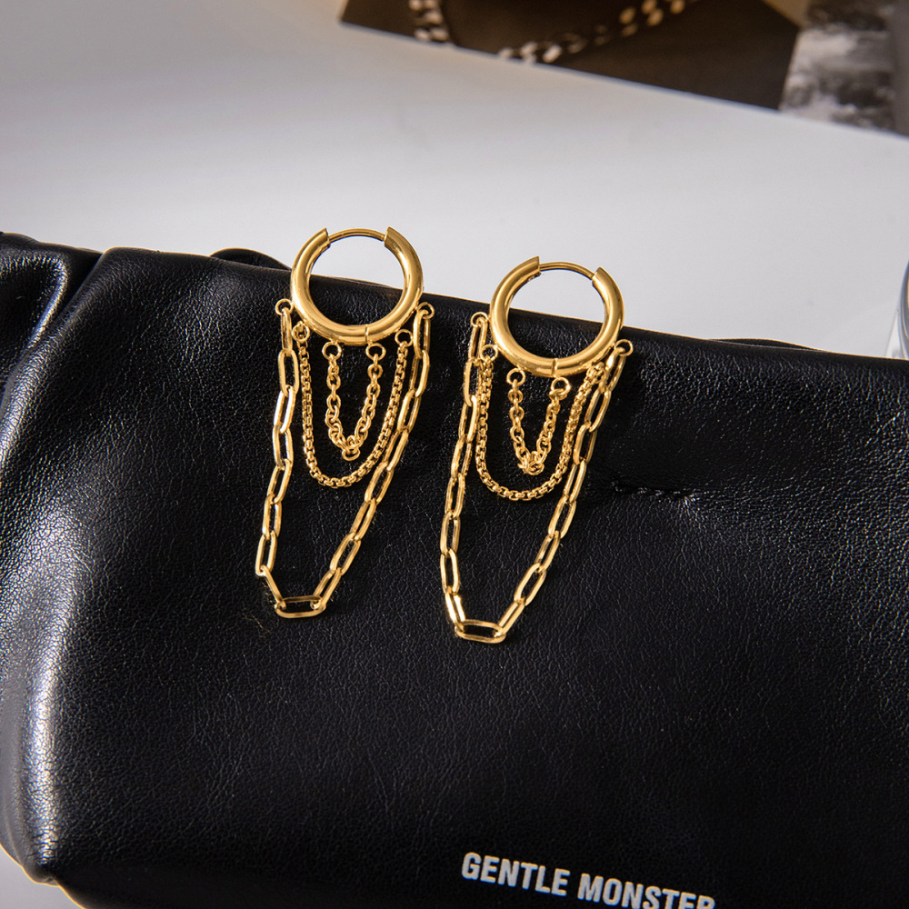 1 Paire De Boucles D'Oreilles Créoles Pour Femme, En Acier Inoxydable Imperméable, Couleur Or, Ornées De Pompons Délicats. Image5
