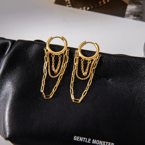 1 Paire De Boucles D'Oreilles Créoles Pour Femme, En Acier Inoxydable Imperméable, Couleur Or, Ornées De Pompons Délicats. h5 Image5