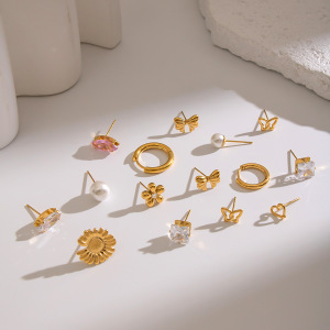 1 Paire De Boucles D'Oreilles En Acier Inoxydable Doré Imperméable Avec Zircon. h5 Image3