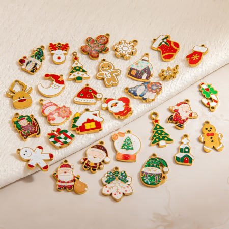 Pendentif de Noël mignon en acier inoxydable étanche couleur or (1 pièce) 2