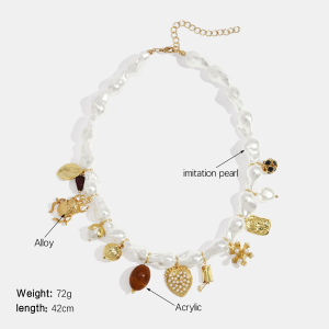 Collier Avec Pendentif En Forme De Cœur En Perles Artificielles, 1 Pièce h5 Image2