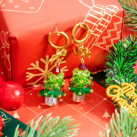 Boucles d'oreilles pendantes pour femme, motif plante de Noël classique, en acier inoxydable étanche (1 paire) 2