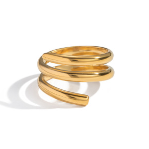 Bague Minimaliste En Acier Inoxydable Doré, De Forme Irrégulière Et Étanche (1 Pièce). h5 Image5