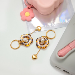 1 Paire De Boucles D'Oreilles Pendantes Pour Femme, En Acrylique Et Acier Inoxydable Imperméables, À Motif Léopard Et Fleurs. h5 Image7