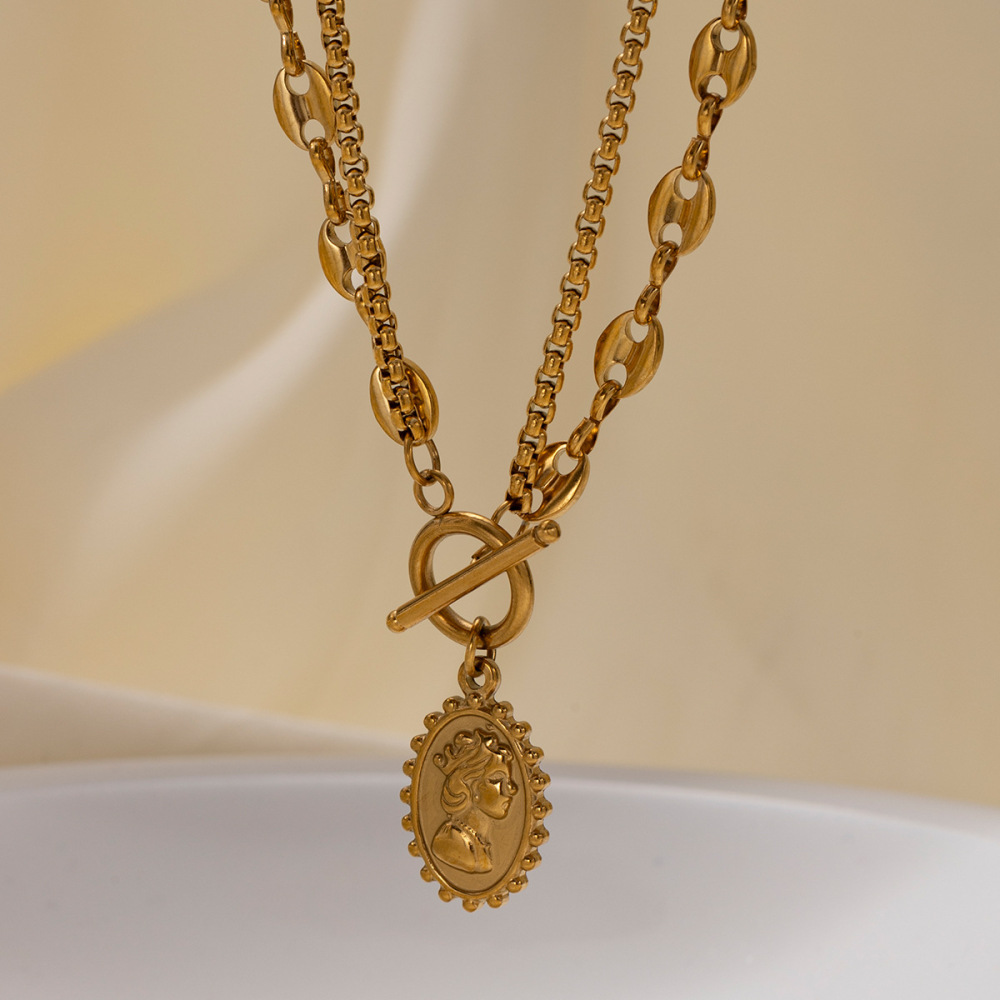 Collier À Plusieurs Rangs En Acier Inoxydable Étanche Couleur Or (1 Pièce) Image3