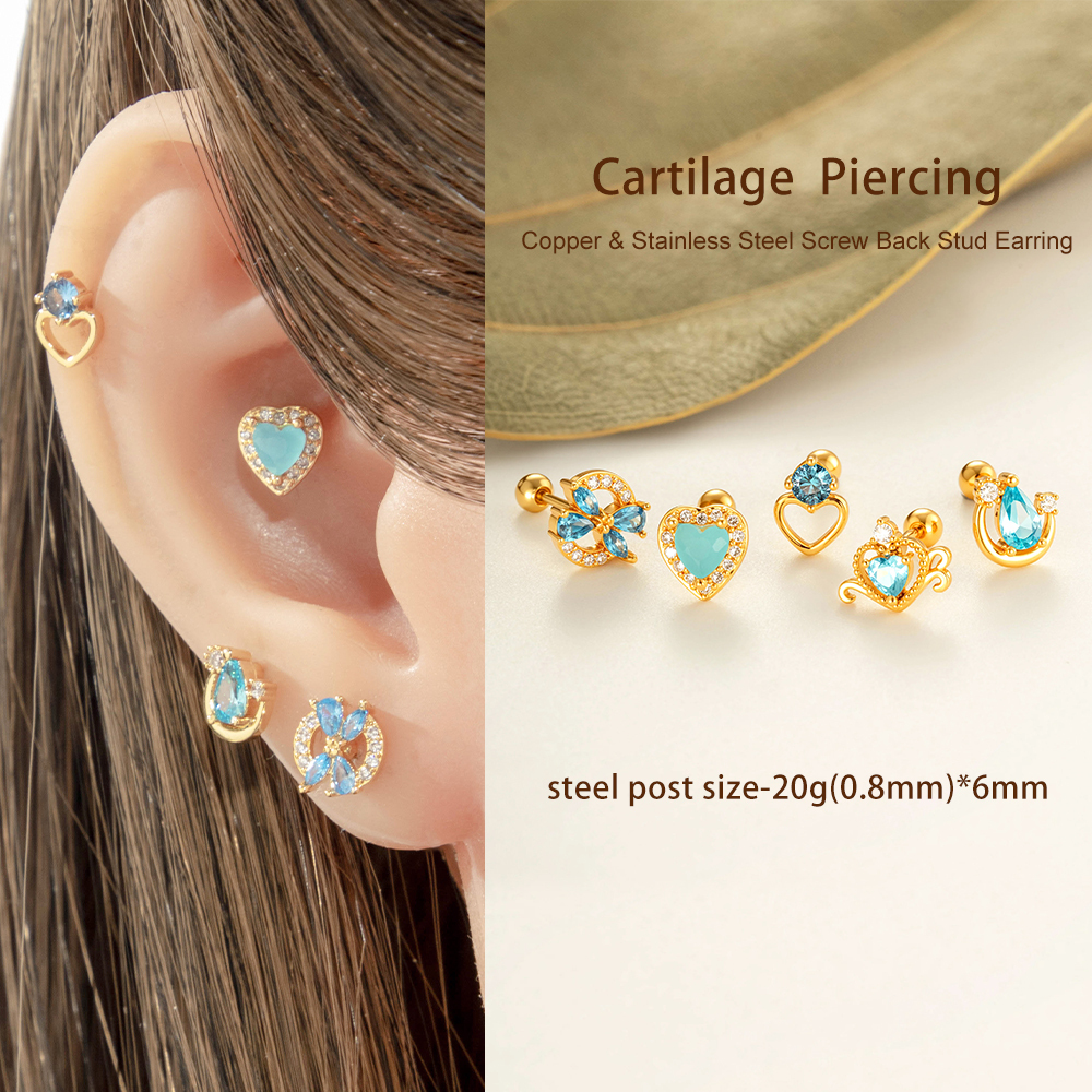 Boucle D'Oreille Piercing En Forme De Cœur En Cuivre Doré Et Zircon Image4