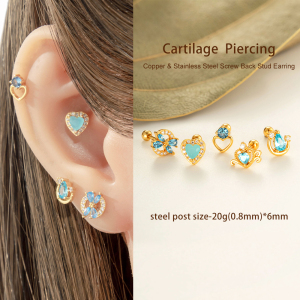Boucle D'Oreille Piercing En Forme De Cœur En Cuivre Doré Et Zircon h5 Image4