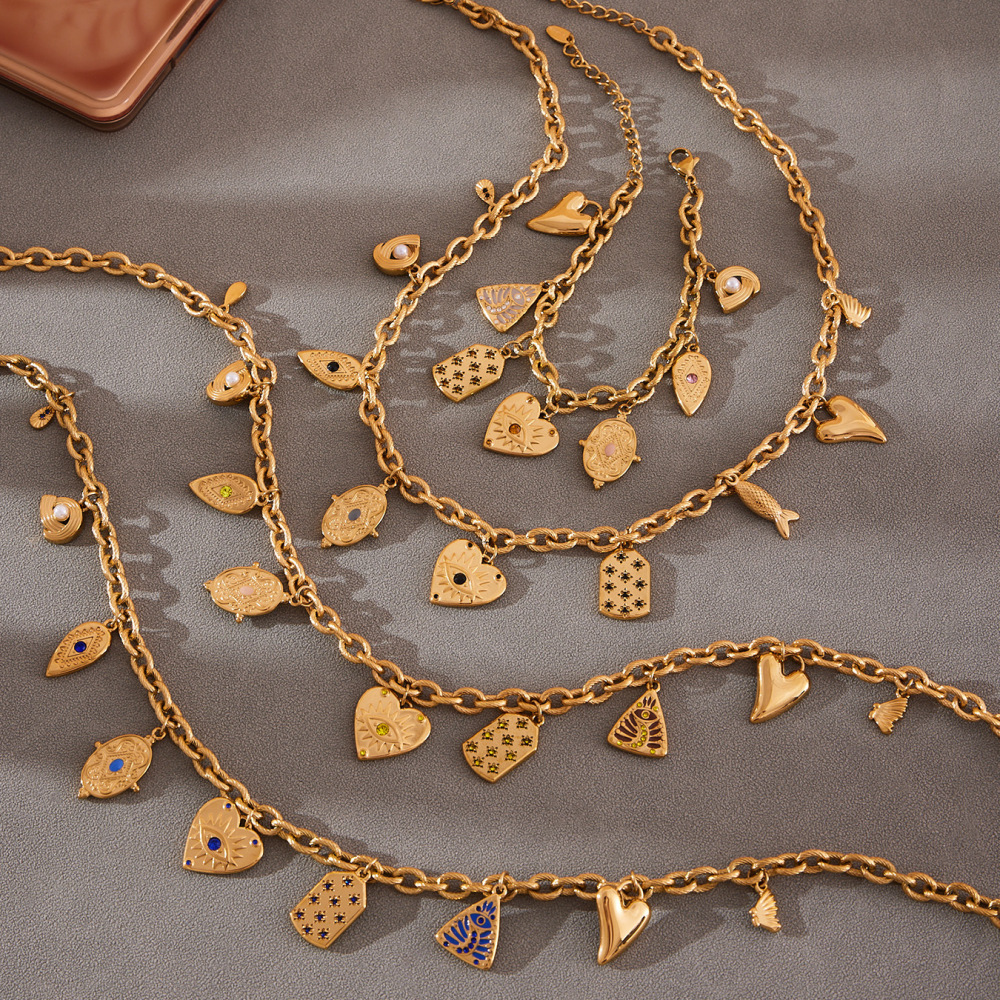 Ensembles De Bijoux Pour Femmes En Acier Inoxydable Imperméable À Motif Géométrique Et Zircon Doré Image7